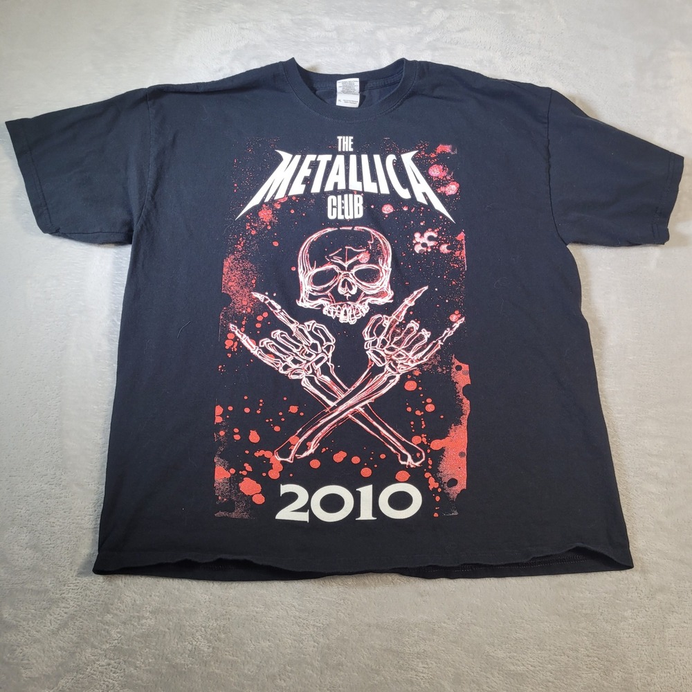 Metallica Club T-Shirt Mens XL Black 2010 Skull Graphic Rock Band Tee Gildan